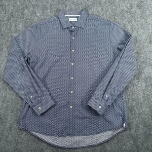7 Diamonds Shirt Mens XL‎ Blue Floral Leaf Print Well Sewn Button Up Long Sleeve